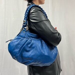 DKNY Vintage Blue Braided-Handle Leather Hobo Bag - Women's Shoulder Bag
